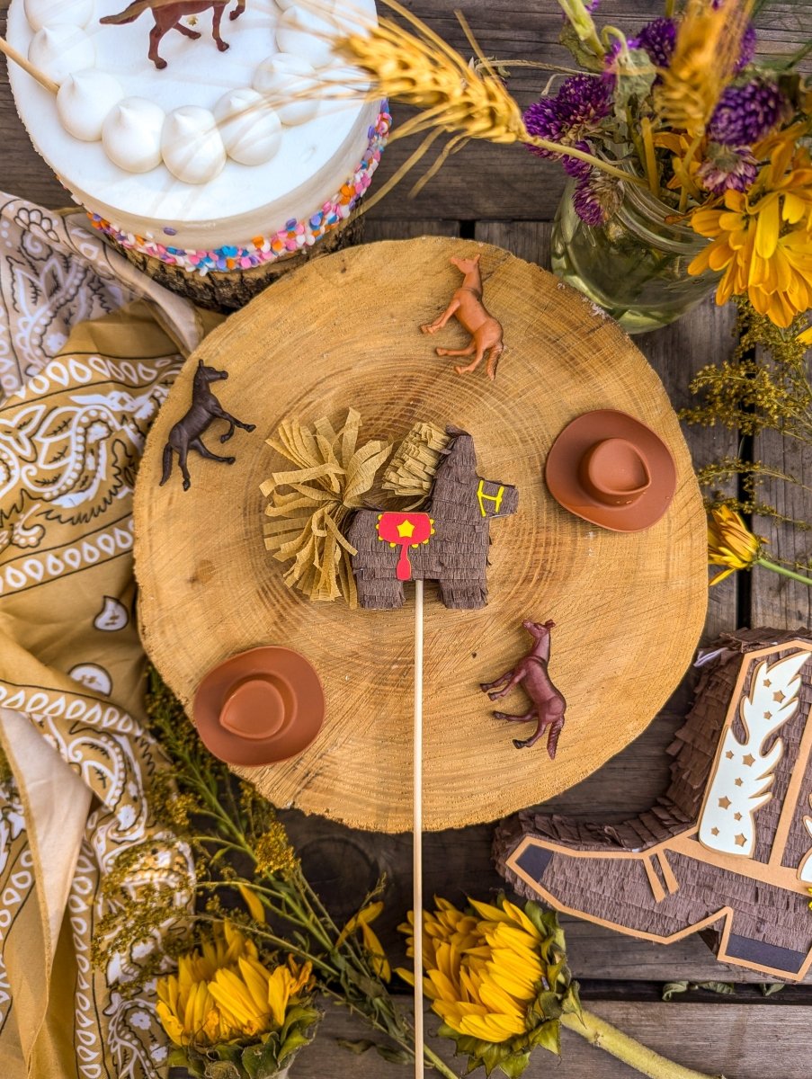 Brown Mini Horse Piñata Cake Topper for Western Party