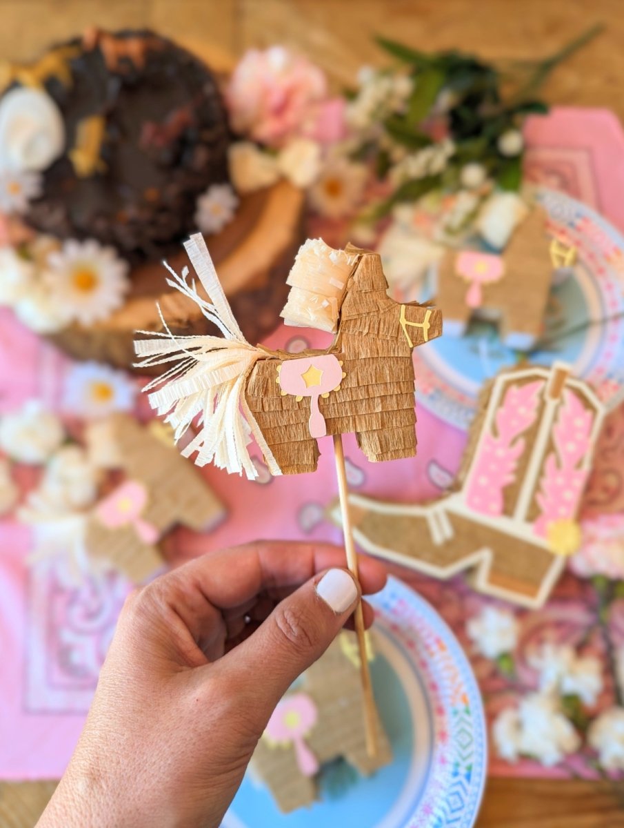 Tan Mini Horse Piñata Cake Topper for Western Party