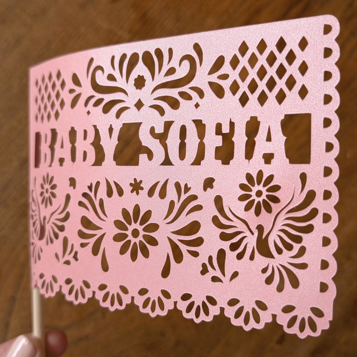 Papel Picado Cielito Lindo Baby Shower Flags in Shimmer Pink - Lula Flora