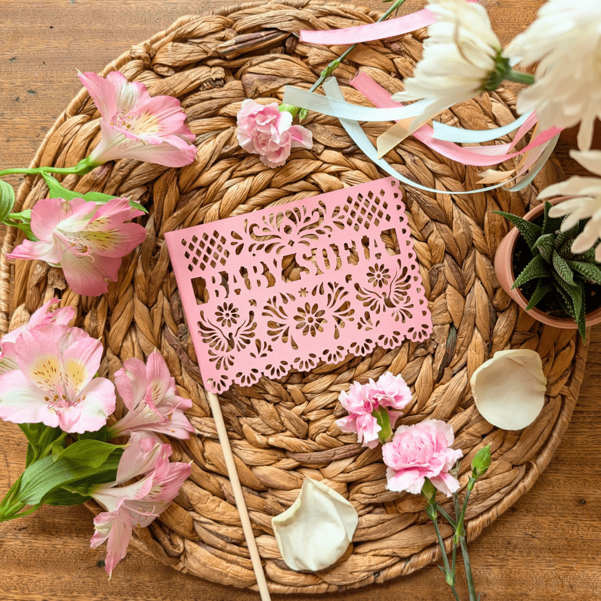 Papel Picado Cielito Lindo Baby Shower Flags in Shimmer Pink - Lula Flora