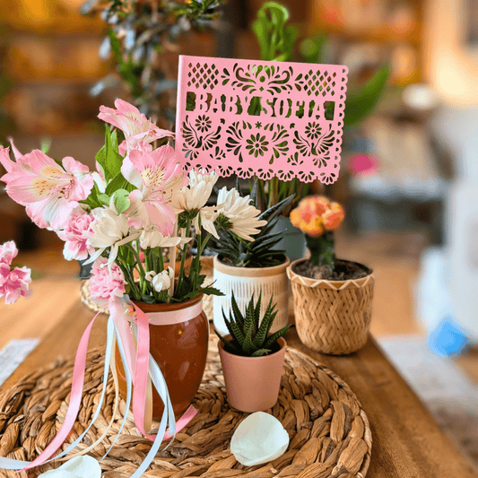 Papel Picado Cielito Lindo Baby Shower Flags in Shimmer Pink - Lula Flora