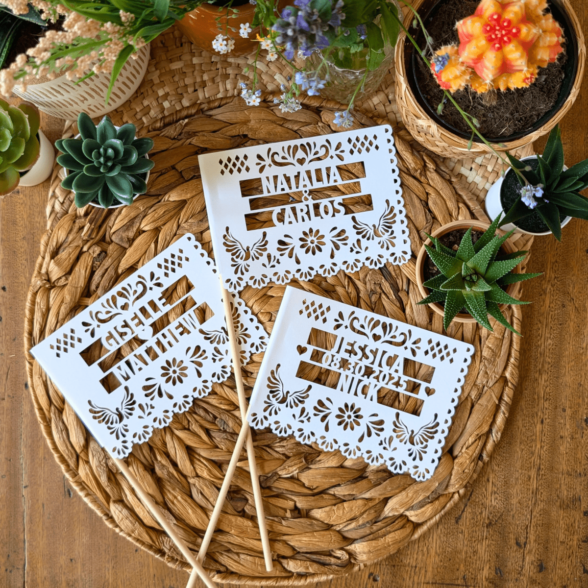Personalized Cielito Lindo papel picado wedding flags