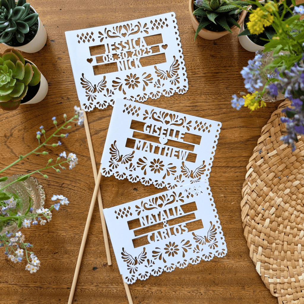 Personalized Cielito Lindo papel picado wedding flags