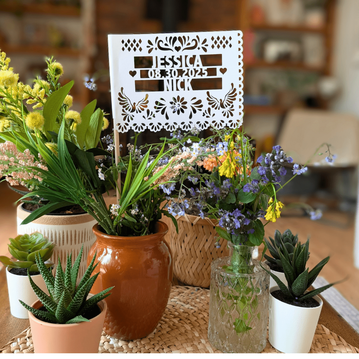 Personalized Cielito Lindo papel picado wedding flags