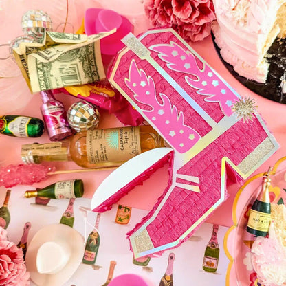 Cowboy Boot Mini Piñata Gift Box - Disco Pink