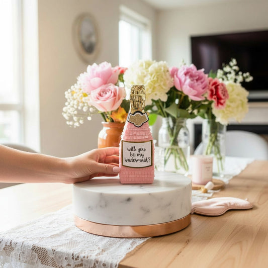 Boîte de proposition de demoiselle d'honneur au champagne rose