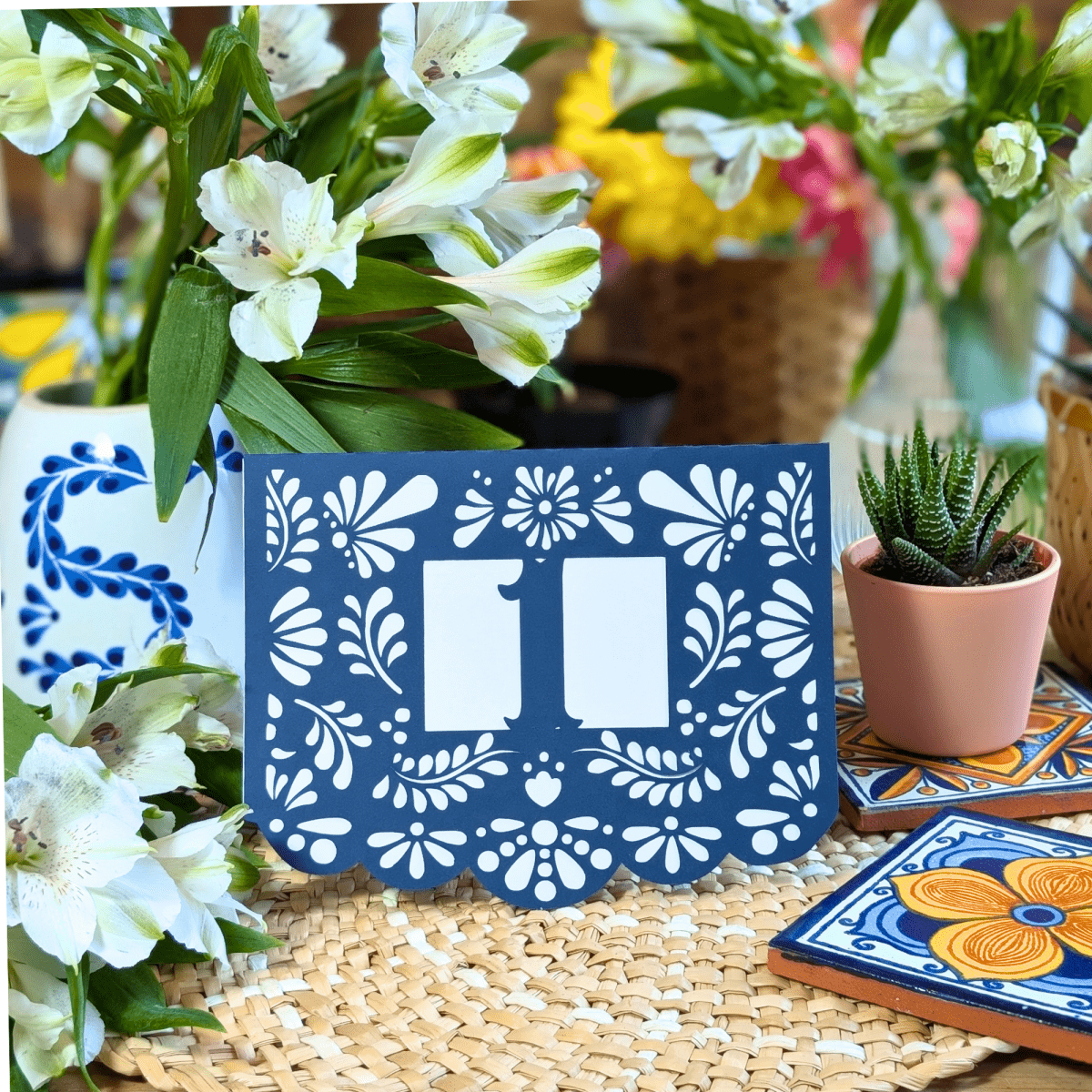 Spanish tile table numbers with layered custom cardstock colors