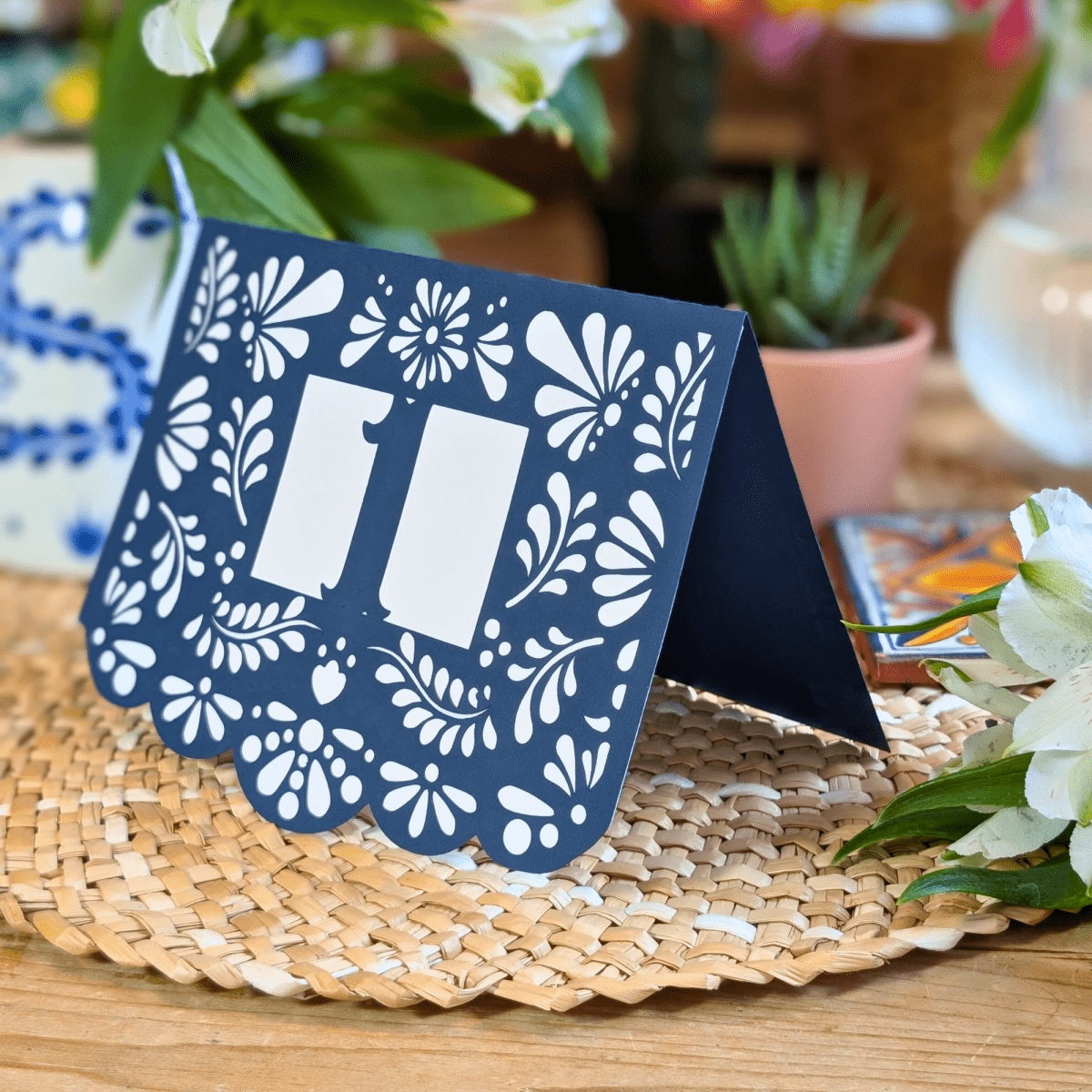 Spanish tile table numbers with layered custom cardstock colors