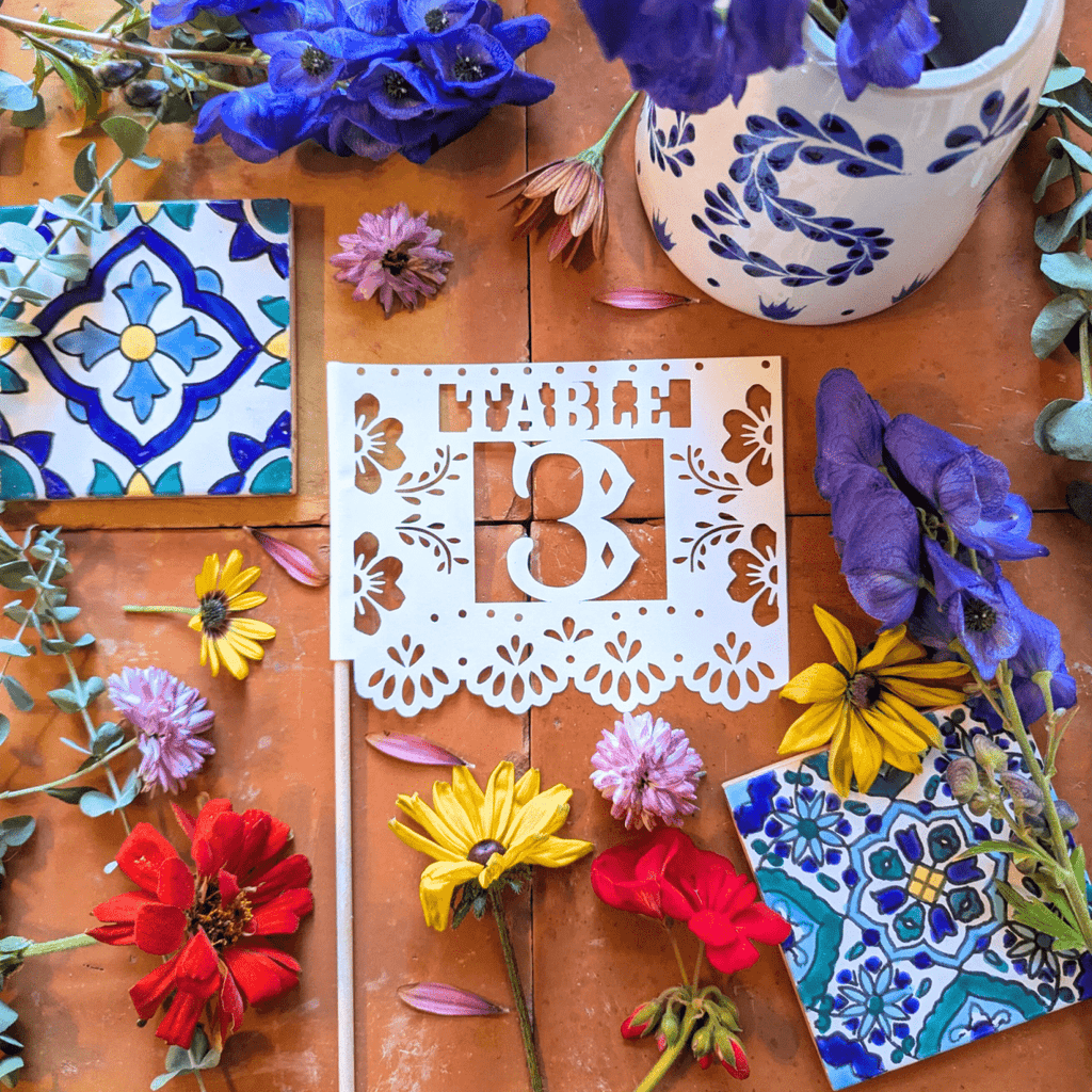 Talavera tile table number flags in custom colors