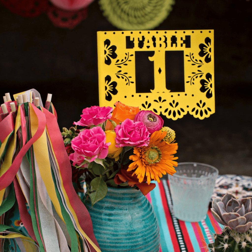 Talavera tile table number flags in custom colors