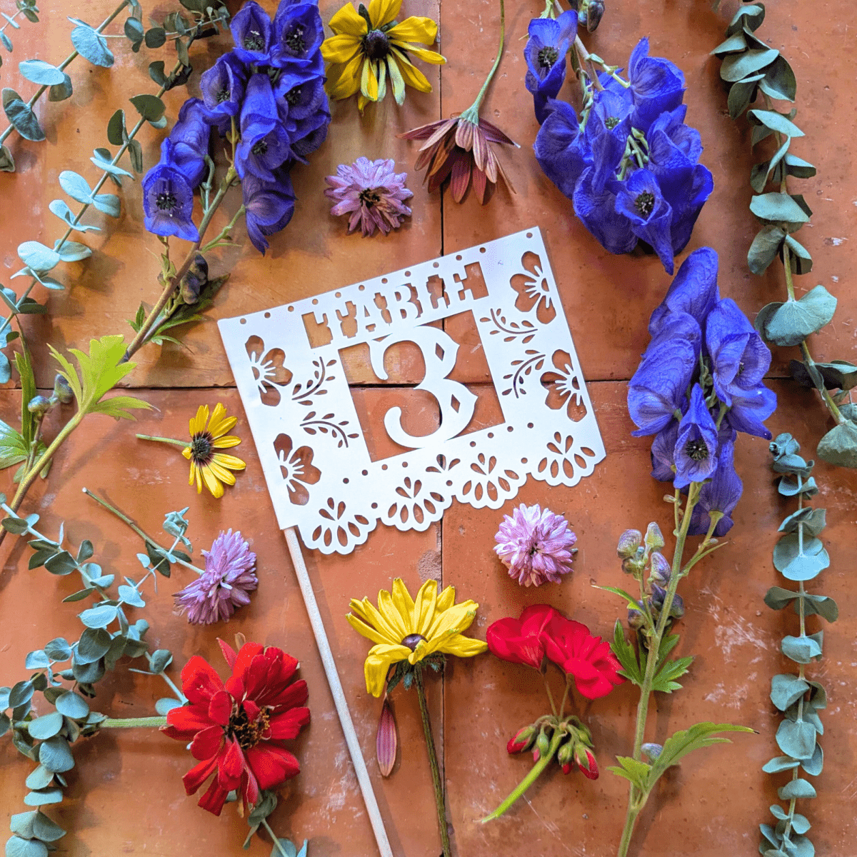Talavera tile table number flags in custom colors