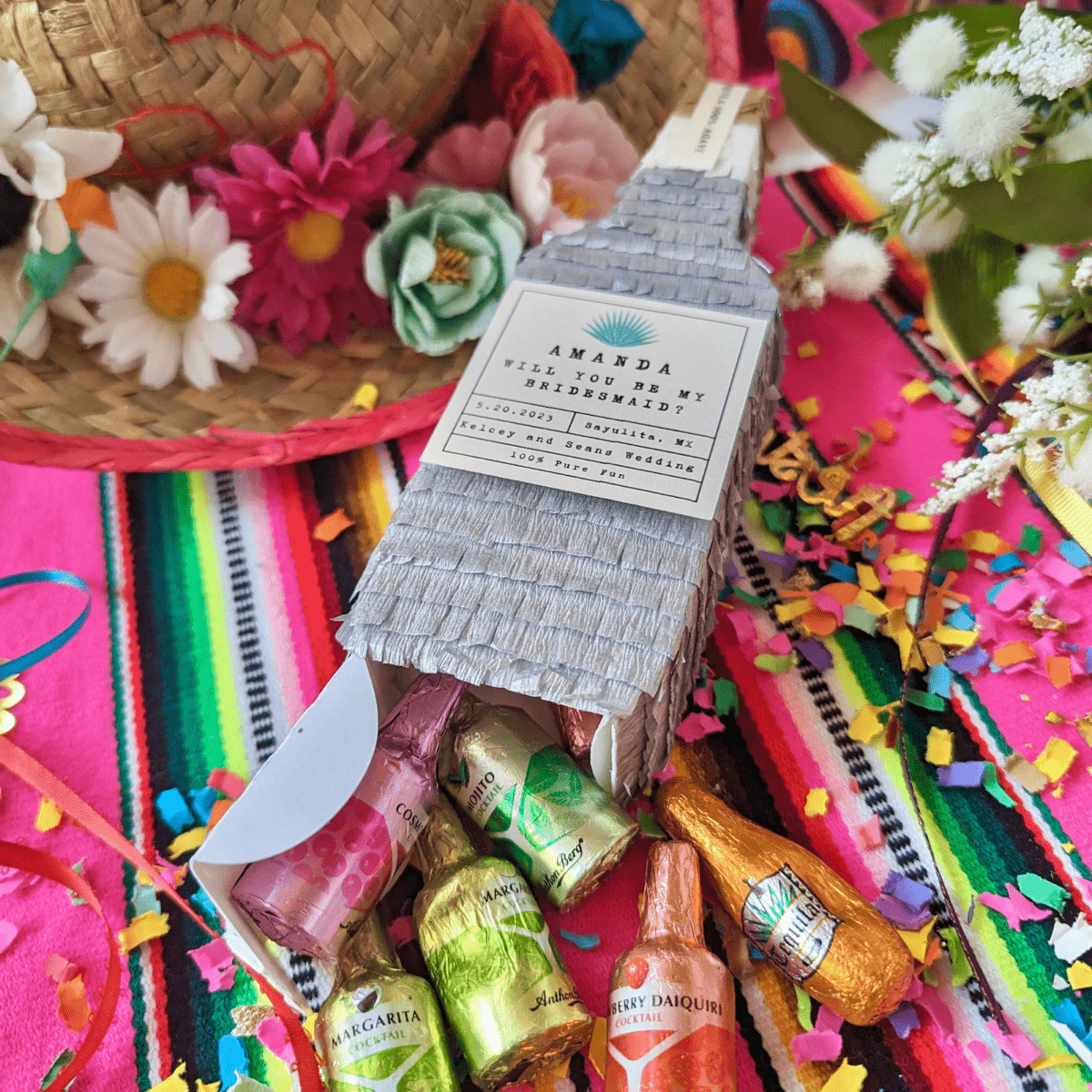 Tequila Piñata Bridesmaid Proposal Box - Gold - Lula Flora