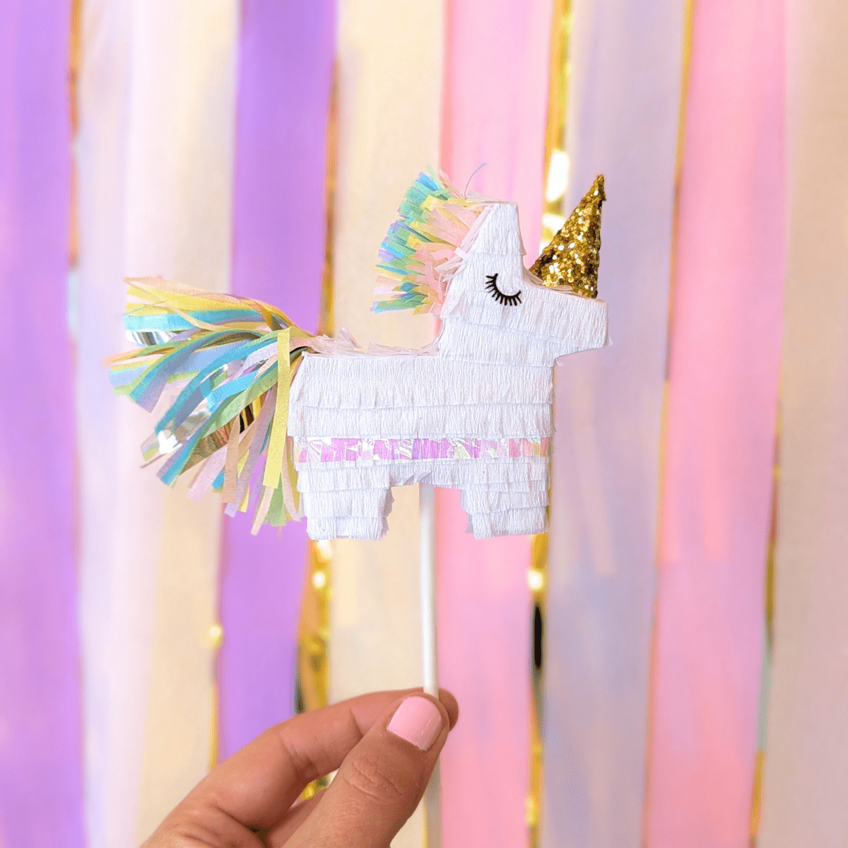 Shimmer White Unicorn Birthday Mini Piñata Cake Topper