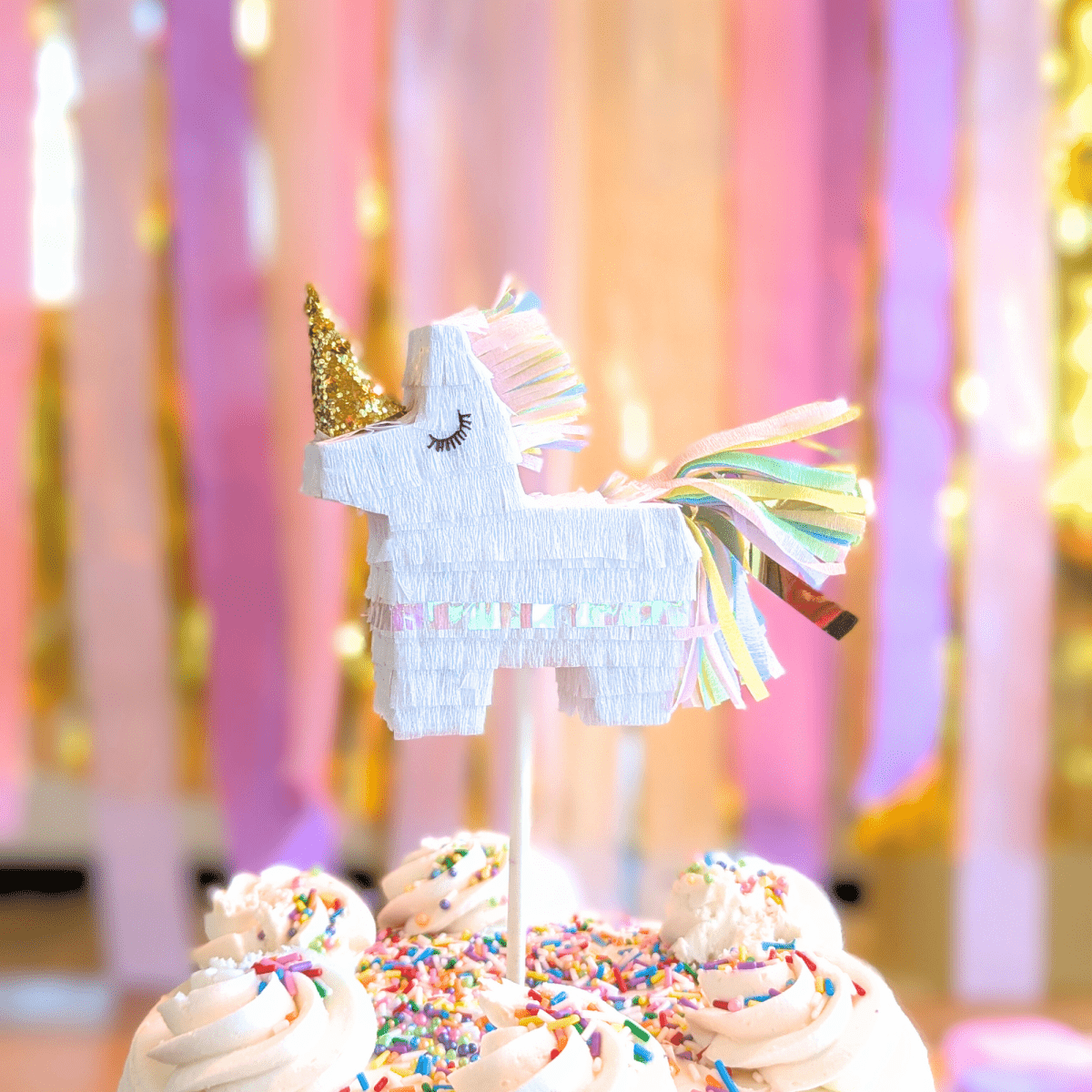 Shimmer White Unicorn Birthday Mini Piñata Cake Topper