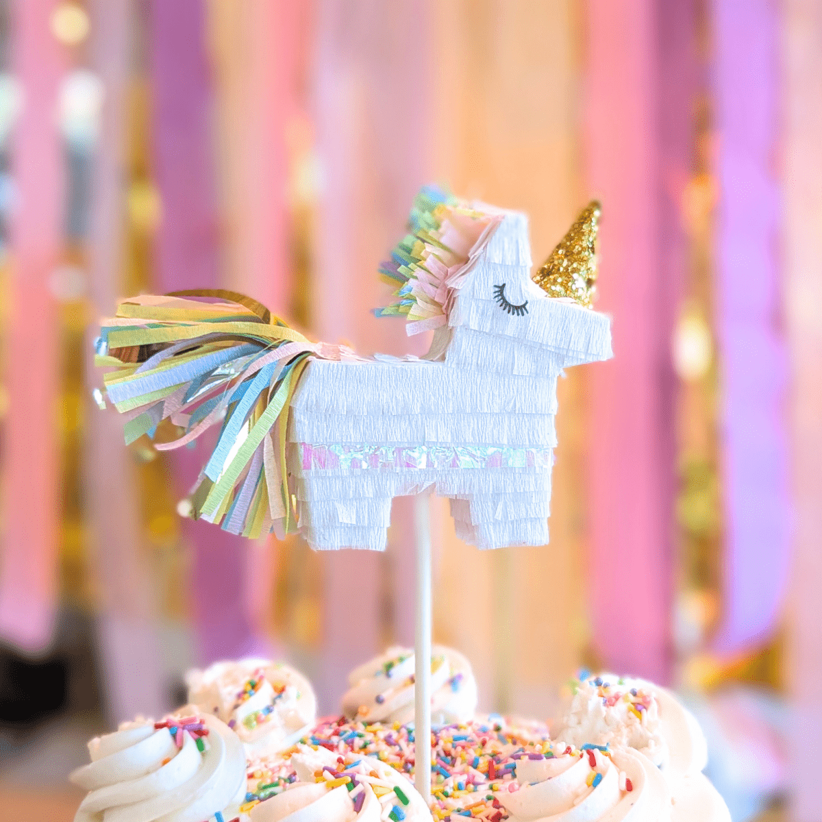 Shimmer White Unicorn Birthday Mini Piñata Cake Topper