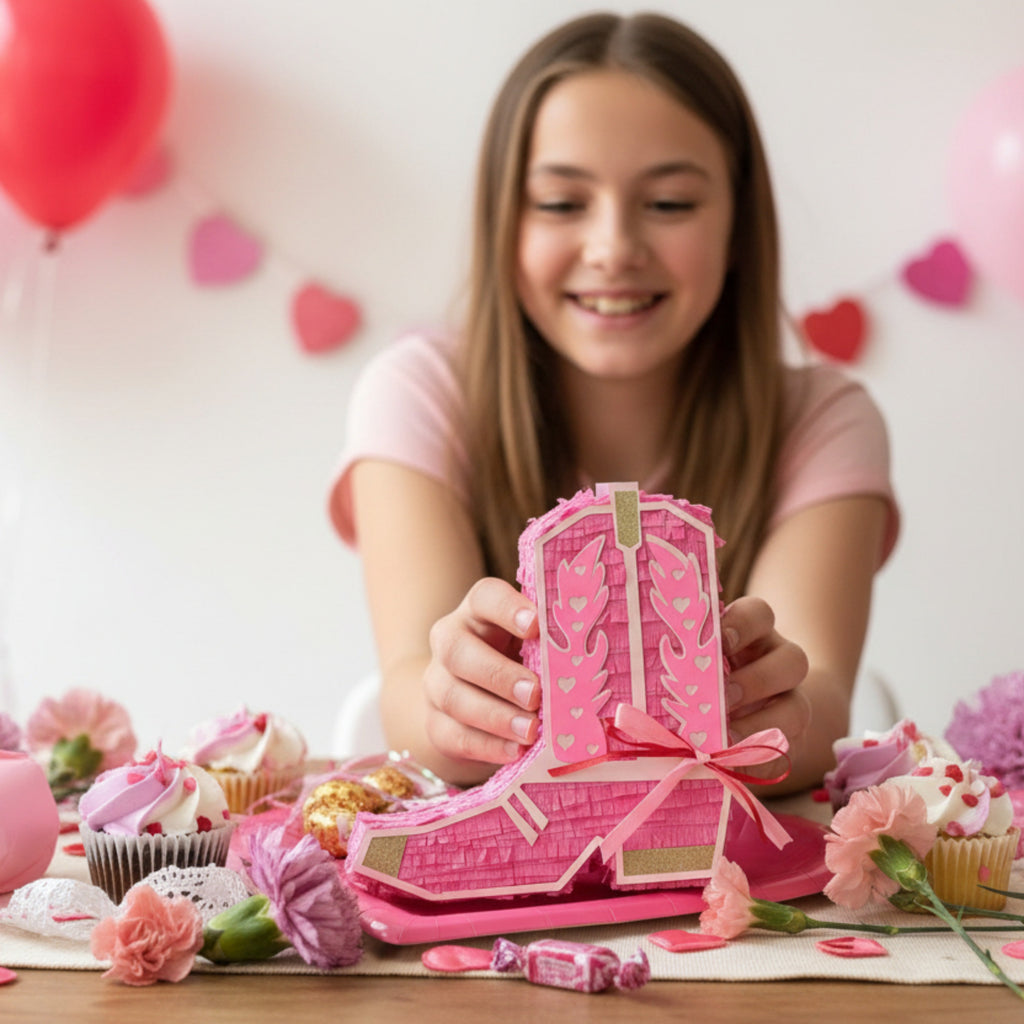 Pink Valentine Cowboy Boot Mini Piñata Gift Box - Lula Flora