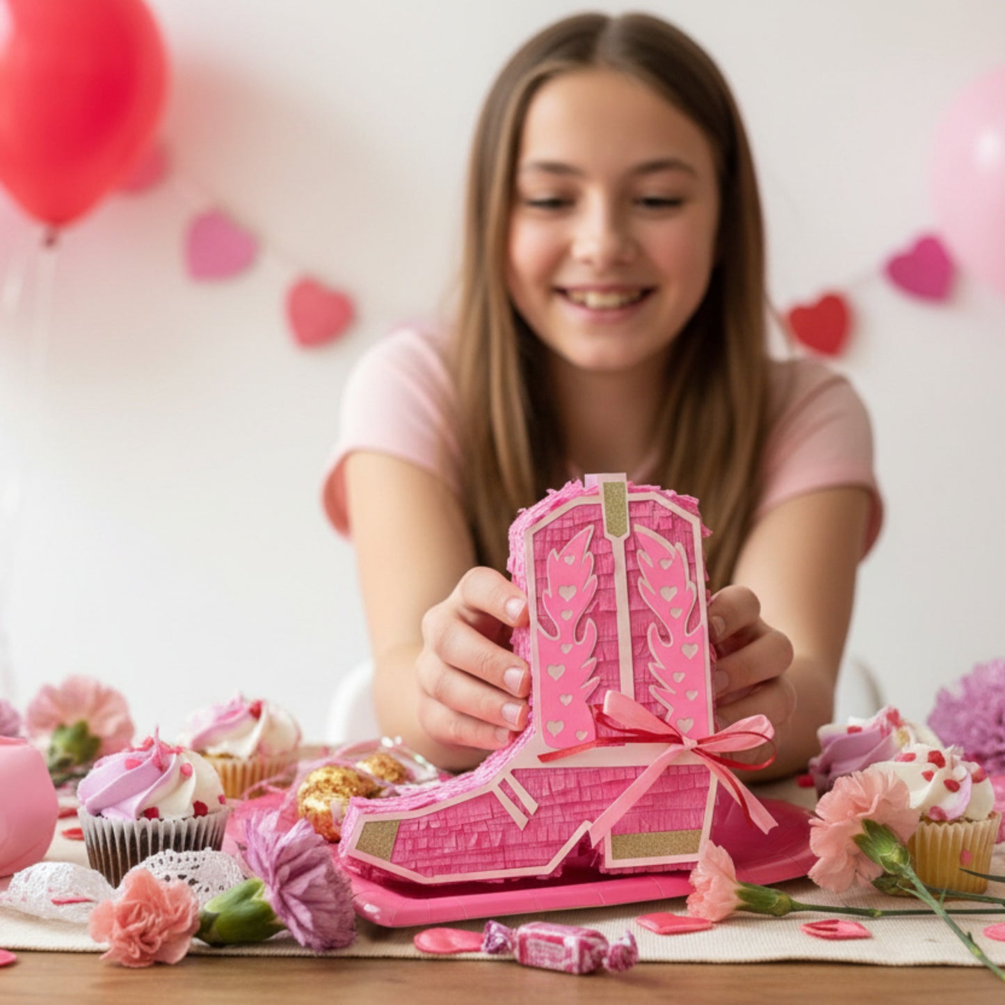 Caja de regalo con botas vaqueras rosas de San Valentín