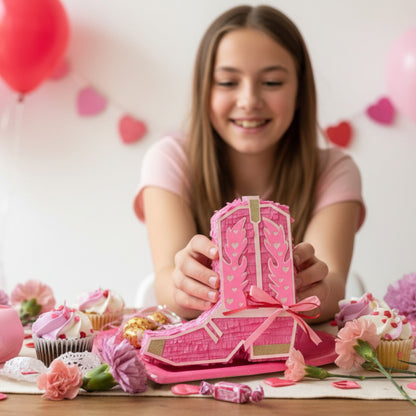Caja de regalo con botas vaqueras rosas de San Valentín