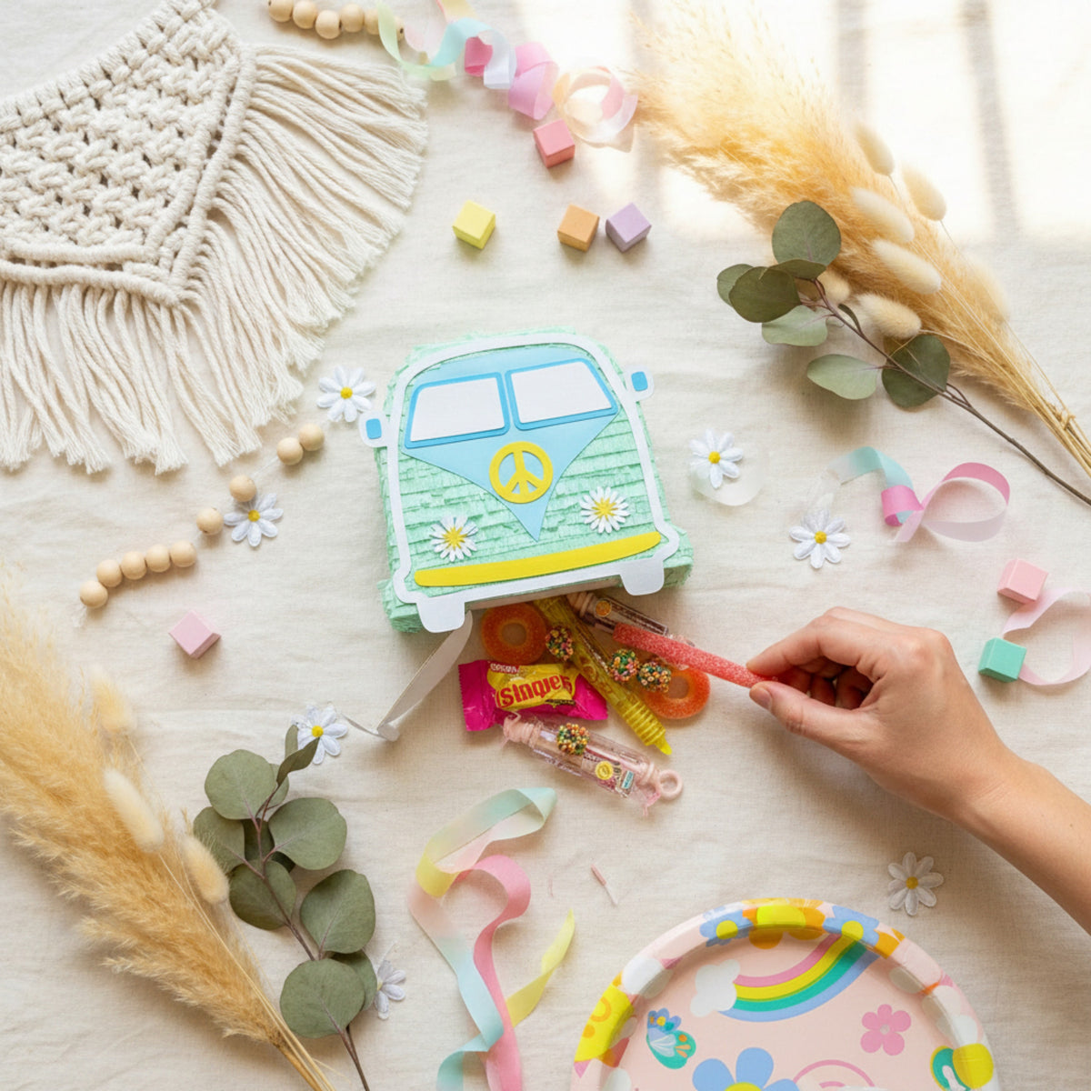 Hippie Van Mini Piñata Party Favor- Mint