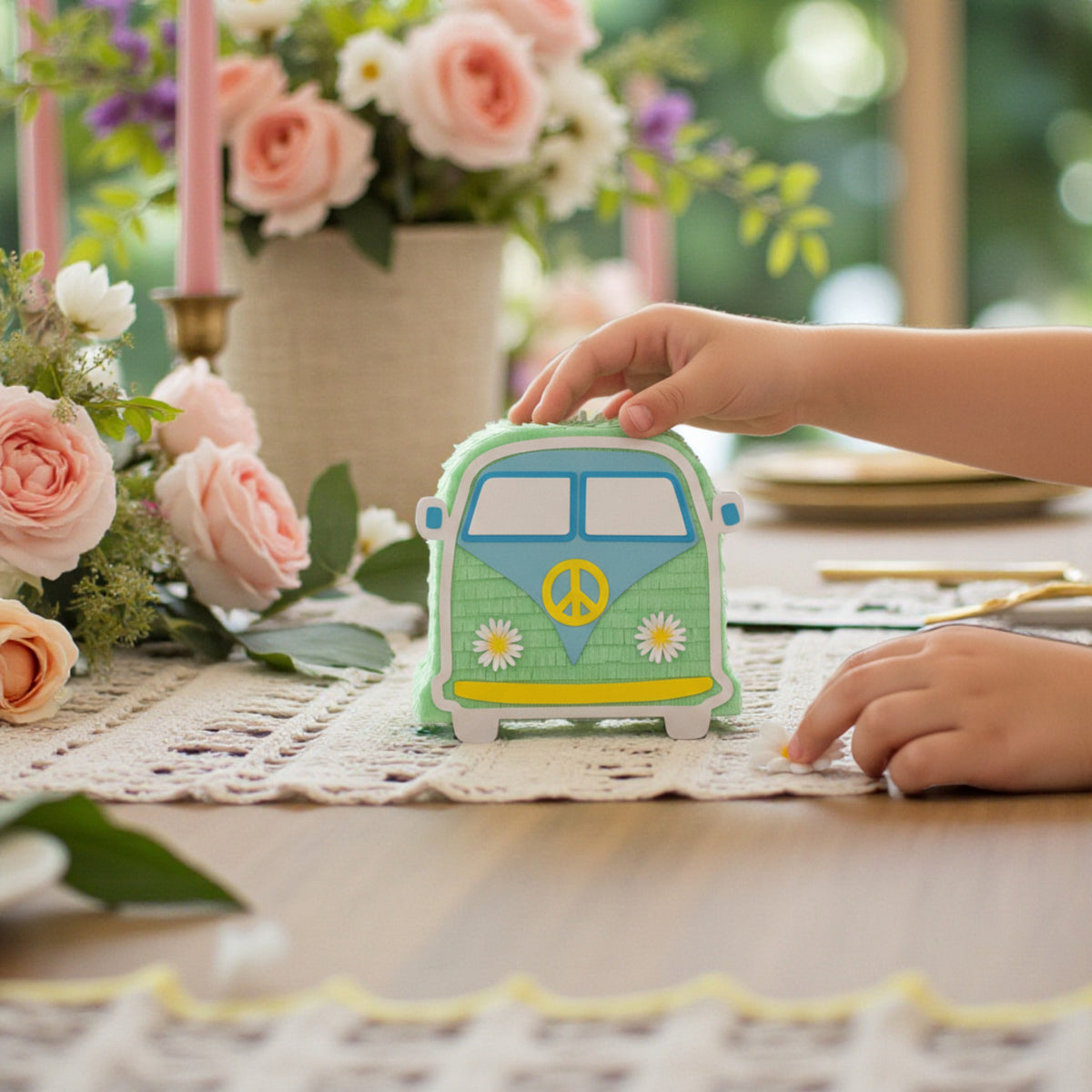 Hippie Van Mini Piñata Party Favor- Mint
