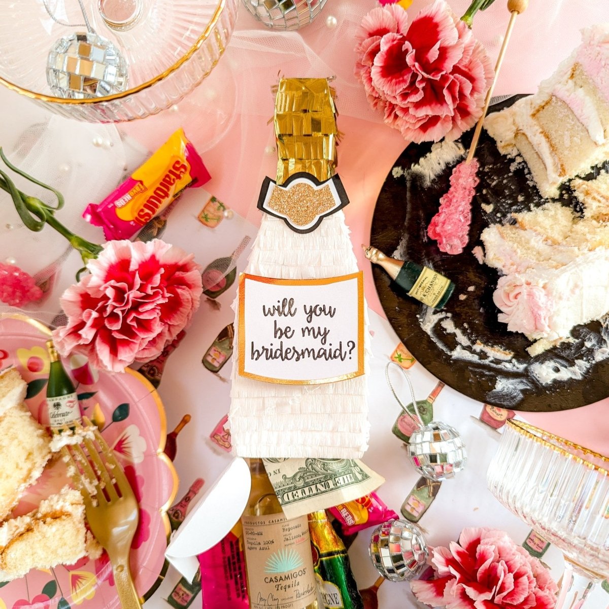 White Champagne Bridesmaid Proposal Mini Piñata Gift Box - Lula Flora